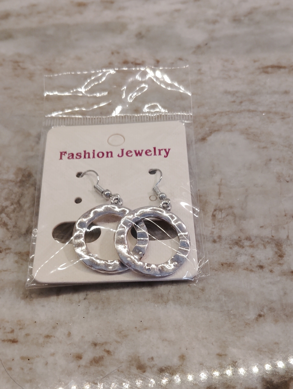 Fashion Jewelry Silver Textured Round Drop Earrings